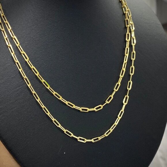 Women's Paper Clip Chain 14K GF Cadena Paper Clip Mujer Chocker Necklace Fashion - Picture 6 of 9